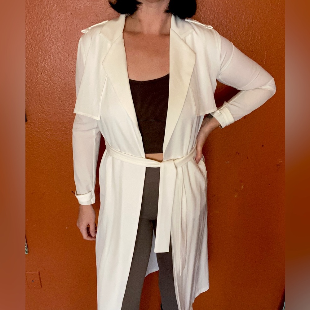 Ivory white silky smooth lightweight trench coat